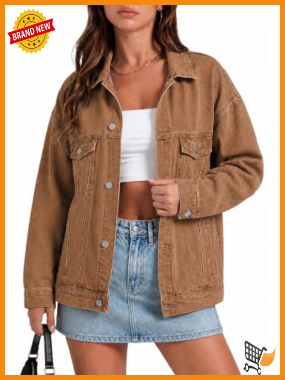 Oversized Button Down Denim Jean Jacket Chest Pockets